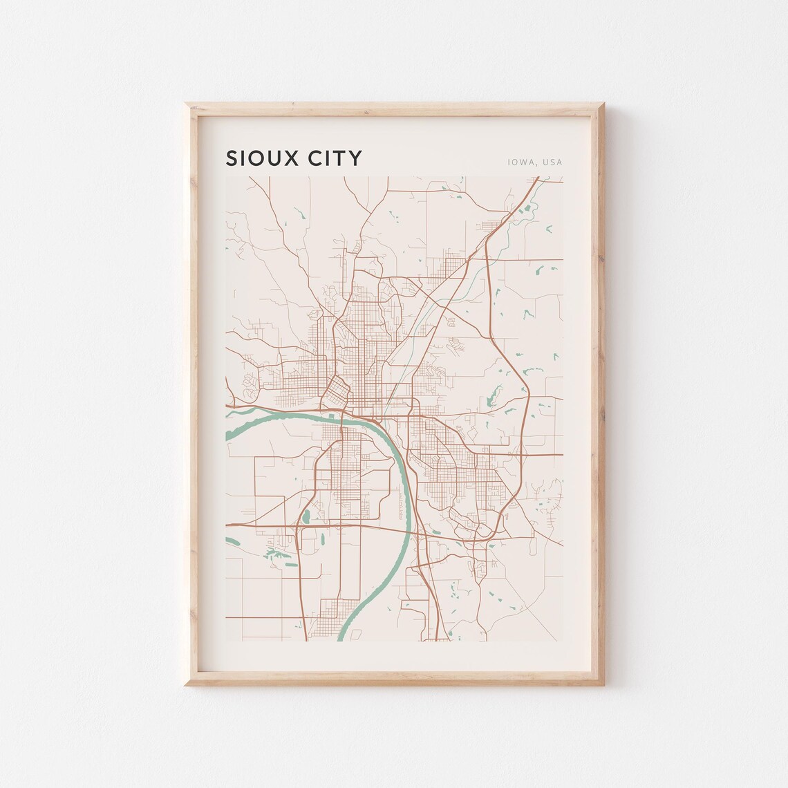 Sioux City Iowa City Map Poster Minimalist Line Art Modern Wall Decor Gift