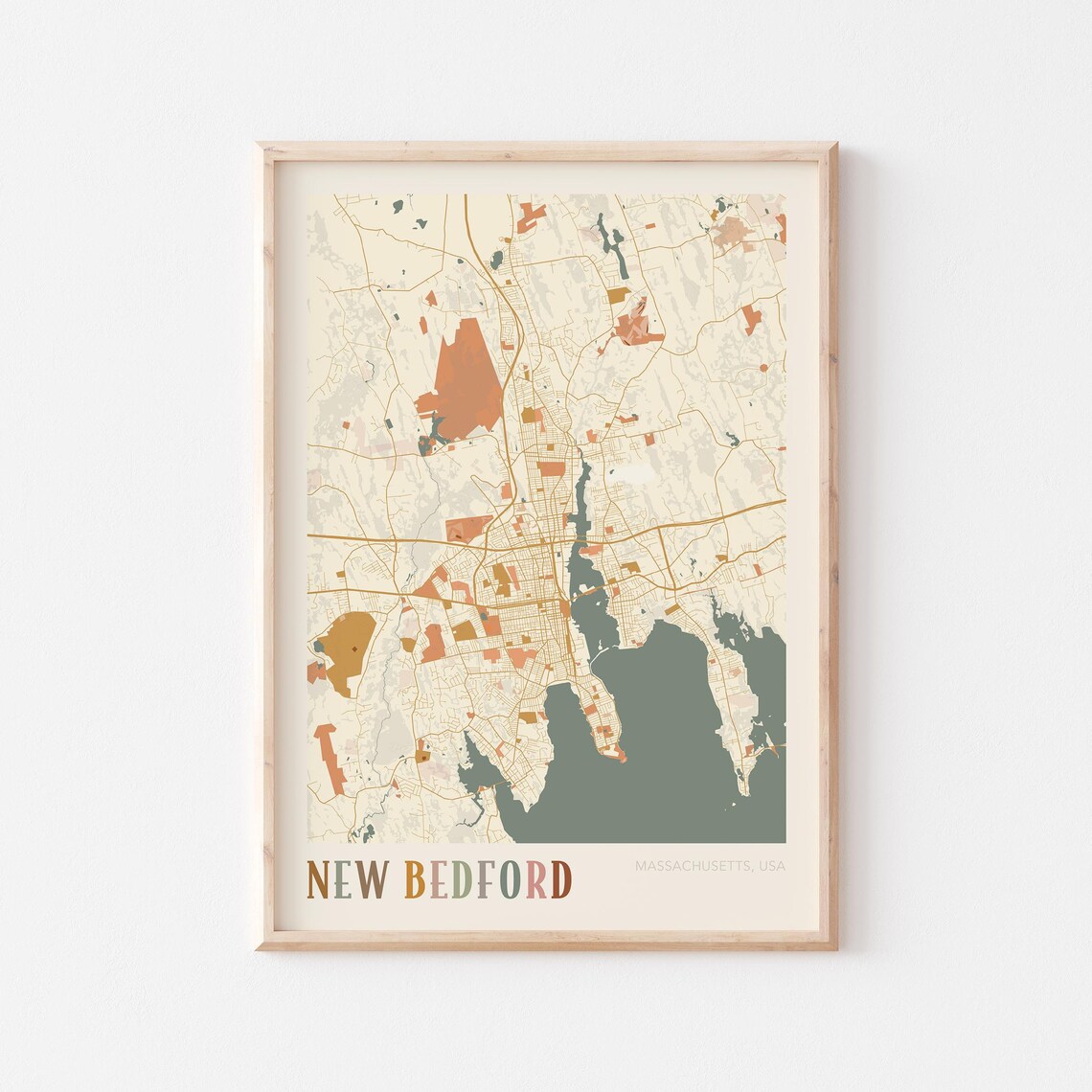 New Bedford Massachusetts Boho Terracotta City Street Map Poster