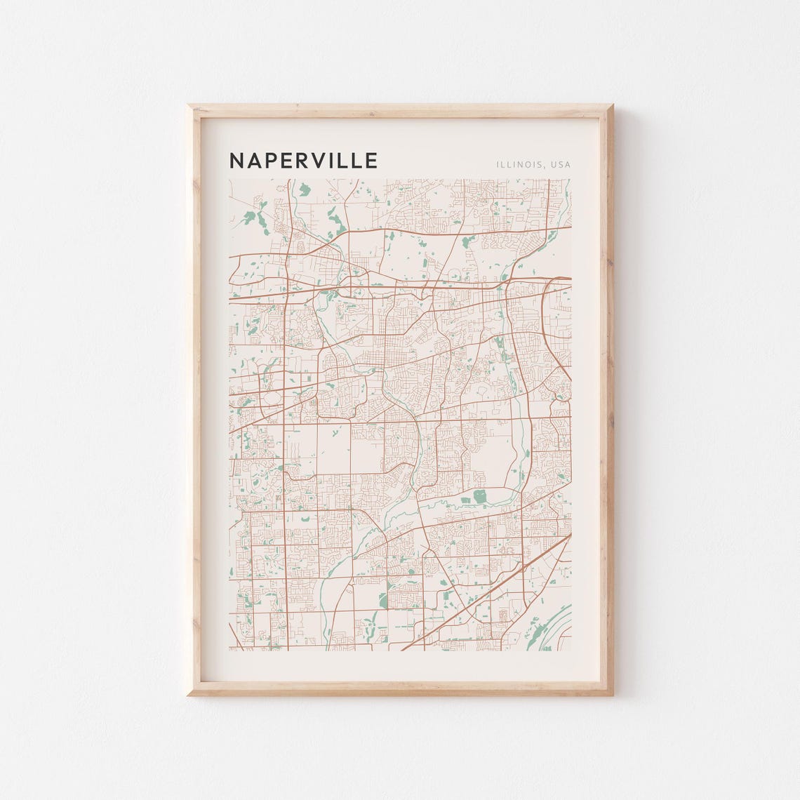 Naperville Illinois Minimalist Terracotta Street Line Map Poster