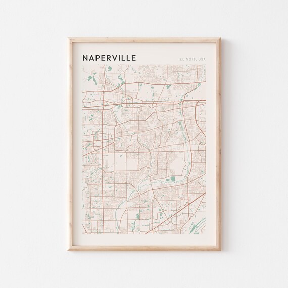 Naperville Illinois Minimalist Terracotta Street Line Map Poster