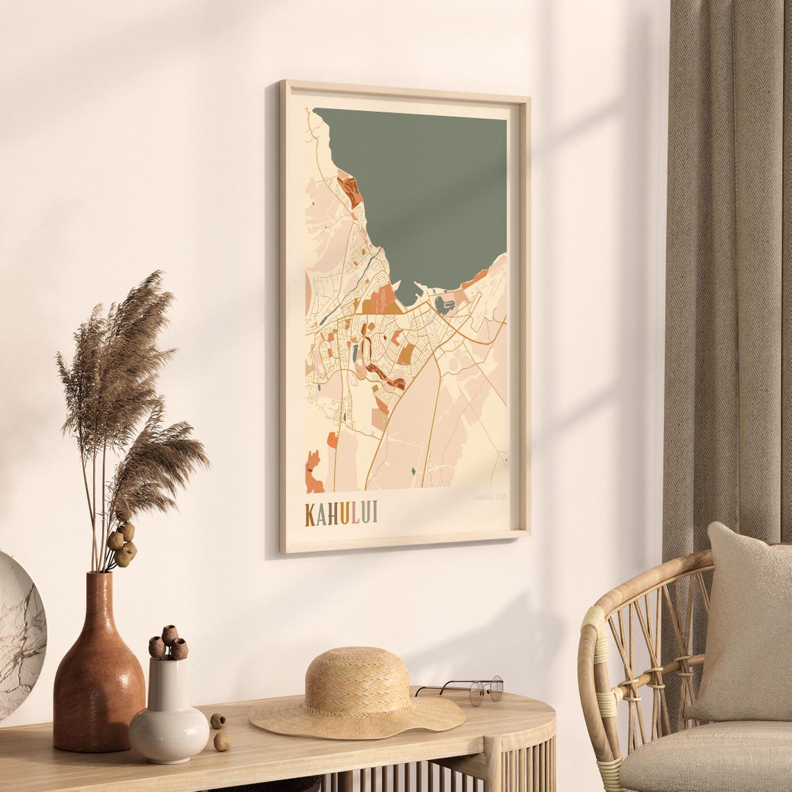 Kahului Hawaii Colorful Retro Coastal City Map Poster Boho Wall Decor - Image 3