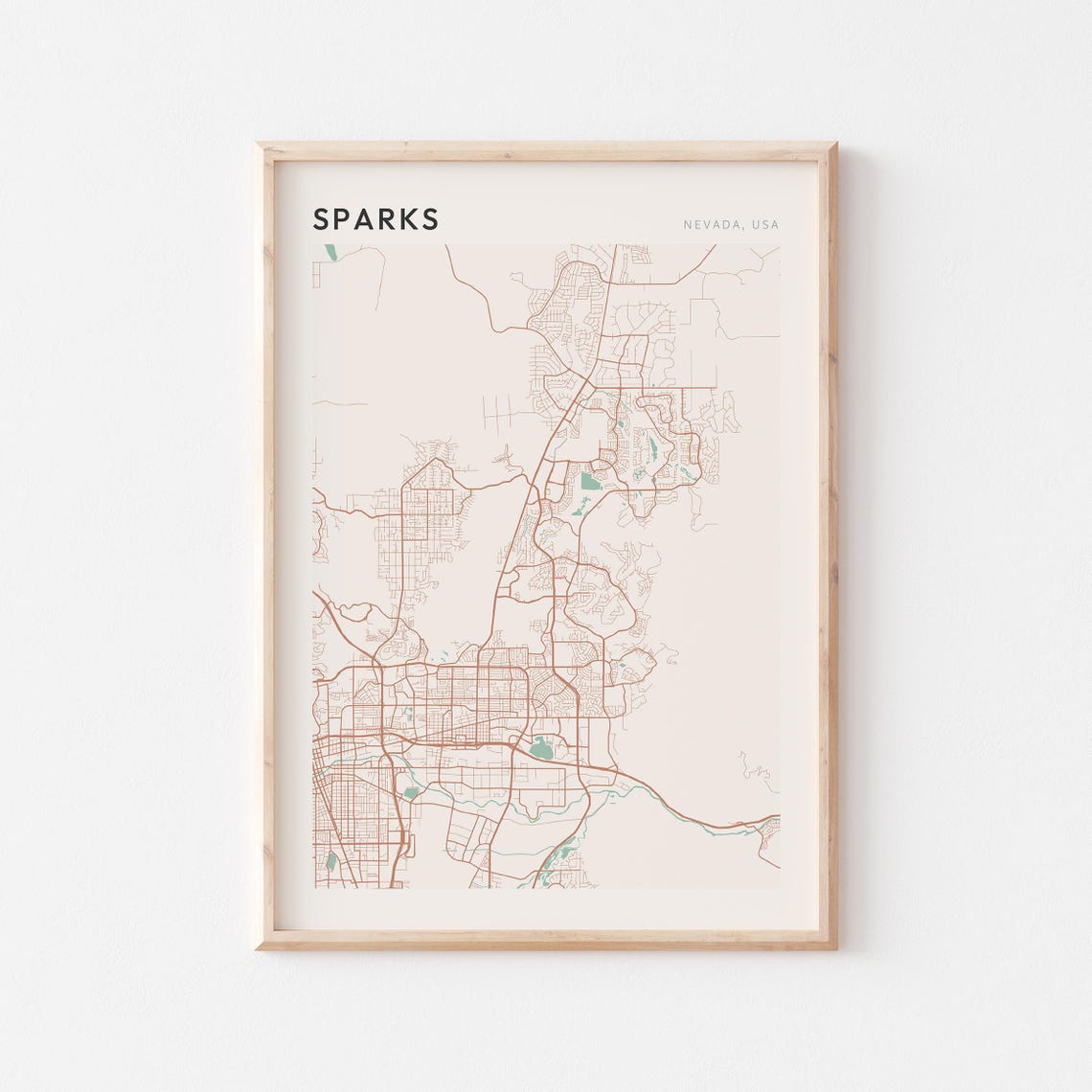 Sparks Nevada Minimalist Line City Street Map Poster for Home