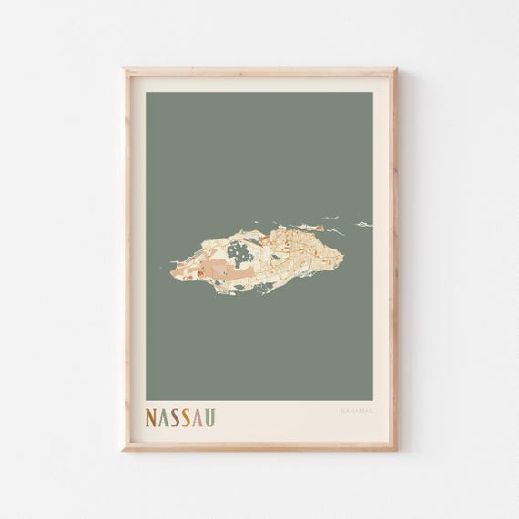 Nassau Map Boho Travel Poster, Bahamas Wall Art