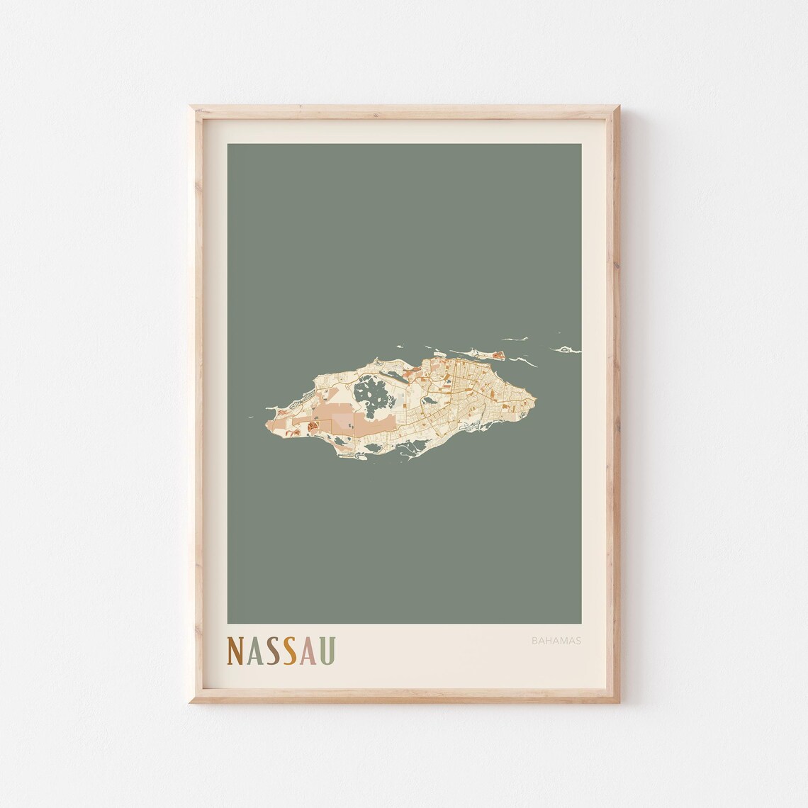Nassau Map Boho Travel Poster, Bahamas Wall Art