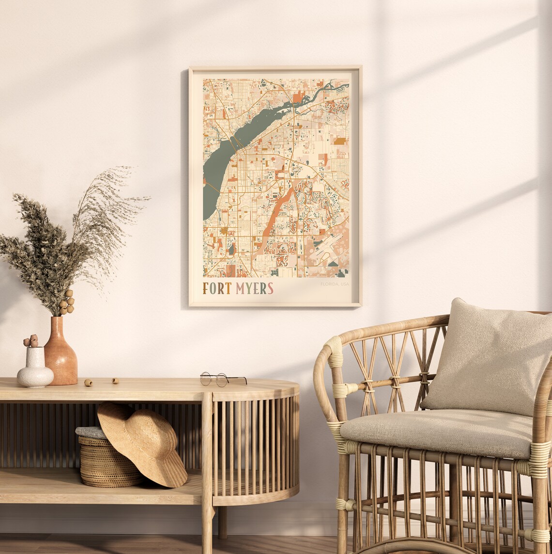 Fort Myers Florida City Map Poster Warm Retro Street Map Home Decor - Image 2