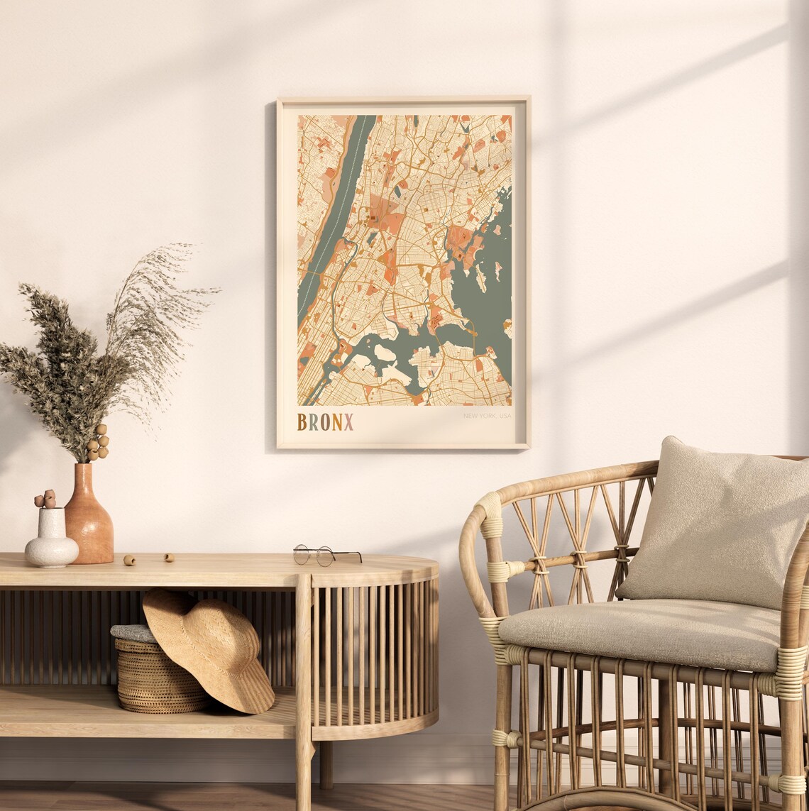 Bronx New York City Vintage Boho Style Street Map Art Poster - Image 2