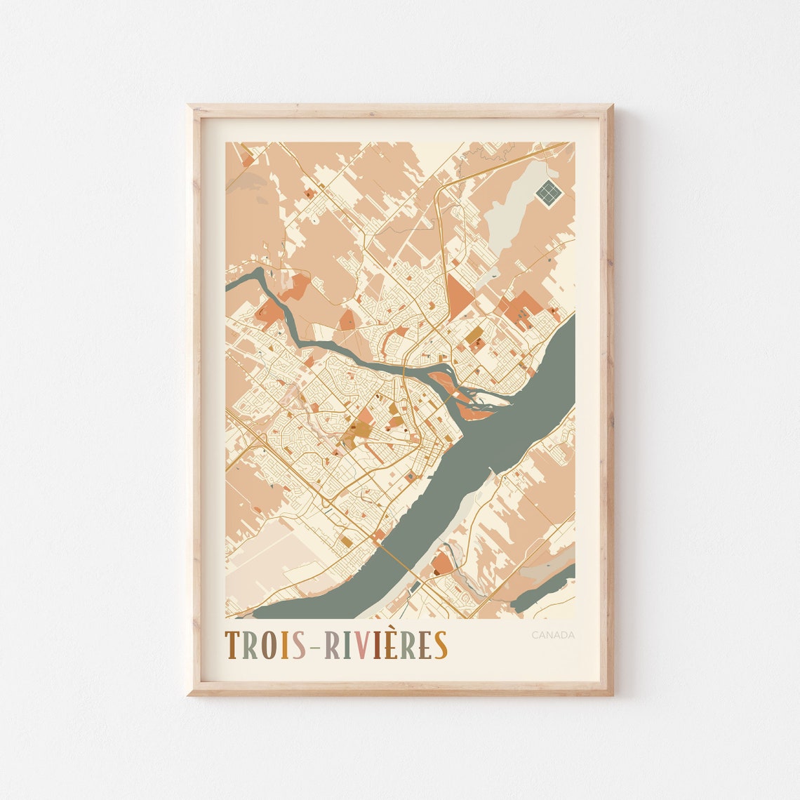 Trois-Rivieres Quebec Canada Boho Style Riverside City Map Poster