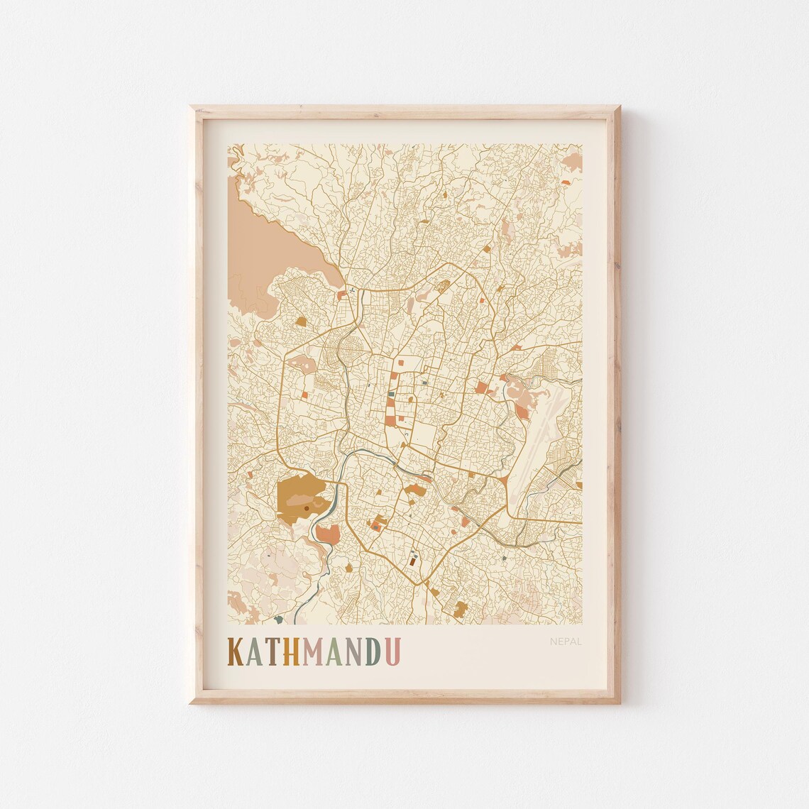 Kathmandu Map Poster Print Wall Art Nepal Travel Gift Boho