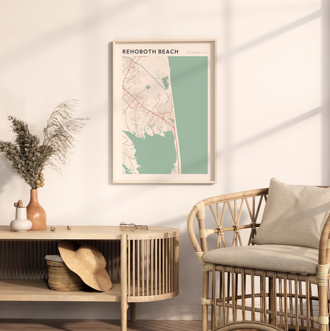Rehoboth Beach Delaware Minimalist Coastal City Map Poster Boho Wall Decor - Image 2