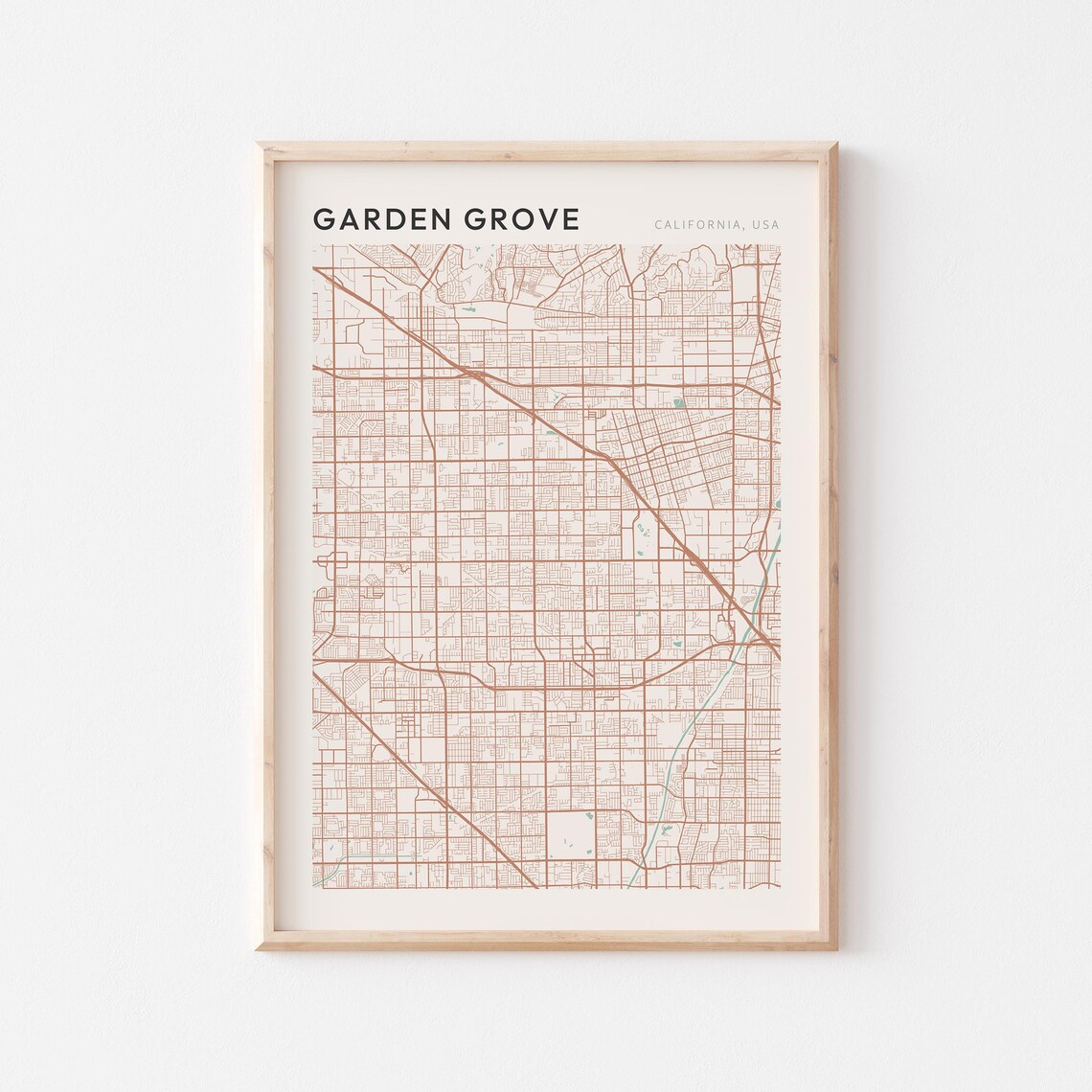 Garden Grove California Minimalist Street Map Poster in Blush and Sage