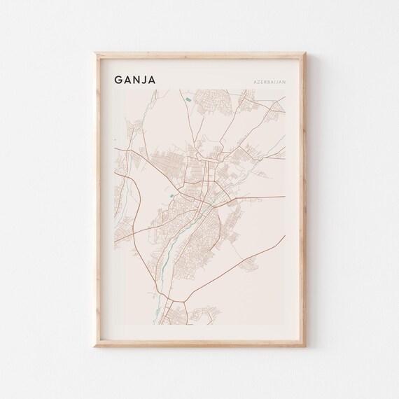Ganja Map Poster Print Wall Art Azerbaijan Travel Gift Farmhouse Decor