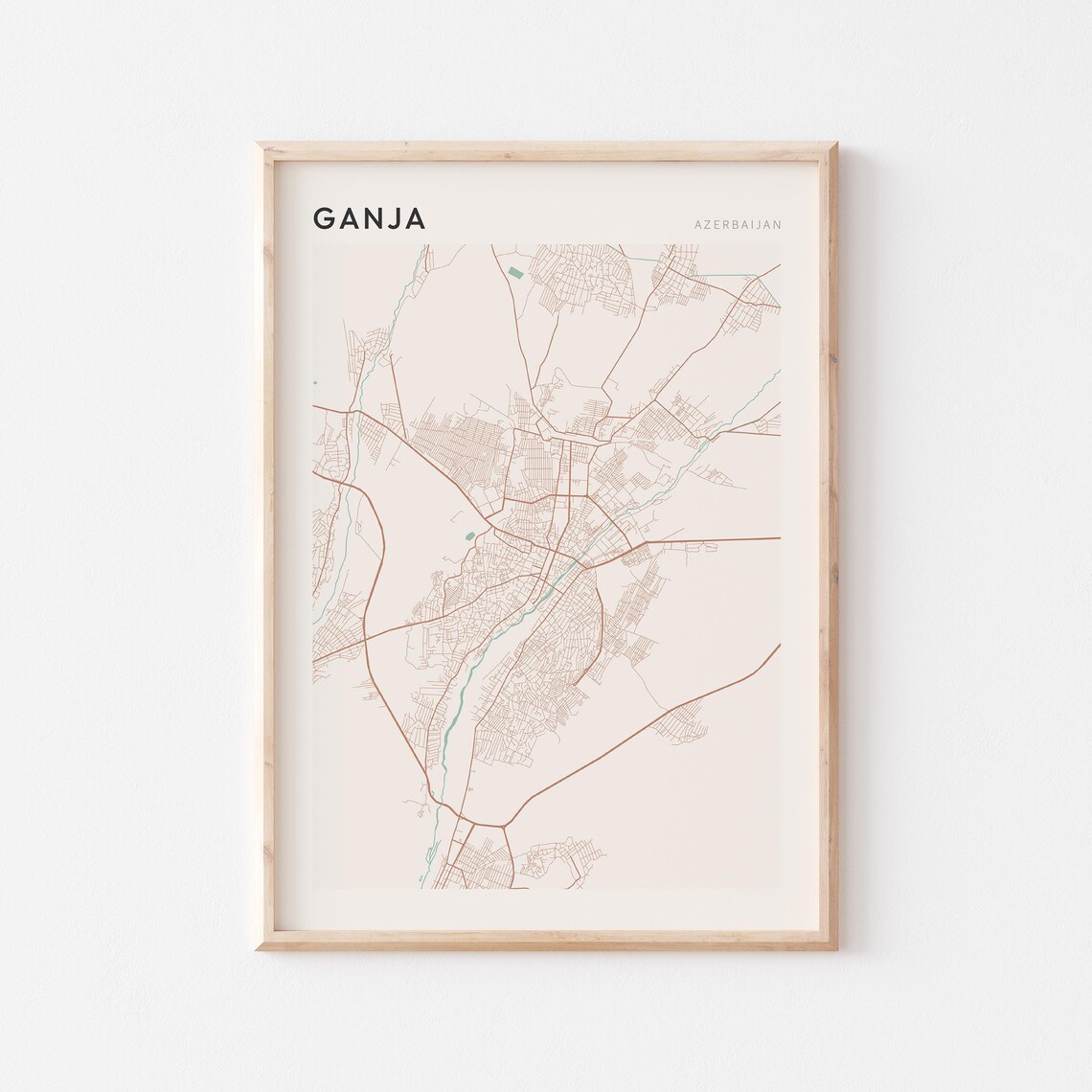 Ganja Azerbaijan Farmhouse City Map Minimalist Travel Gift Neutral Poster