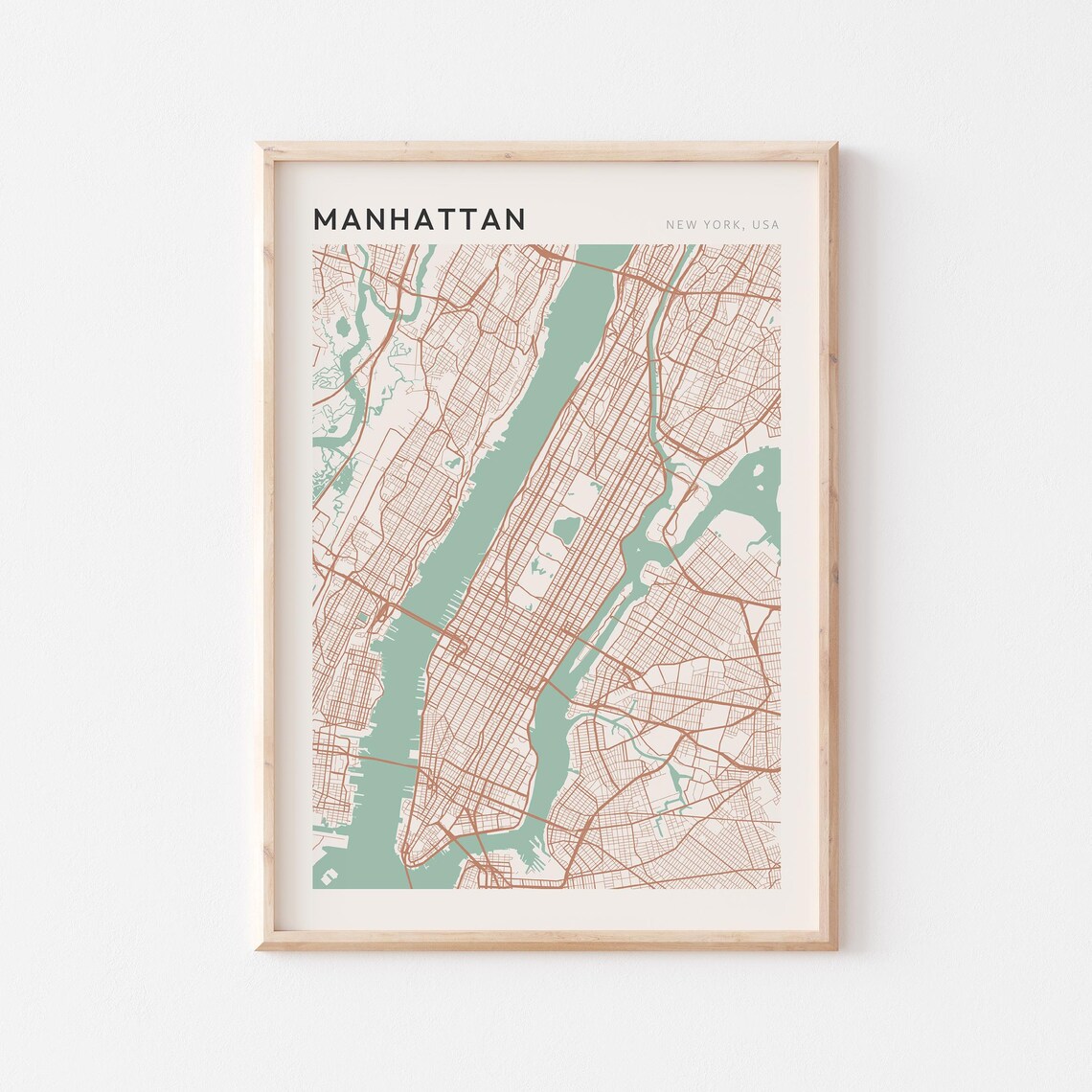 Manhattan New York USA Modern Beige Minimal City Street Map Poster