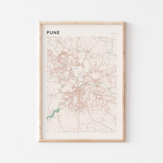 Pune Map Poster Print Wall Art India Travel Gift Scandi