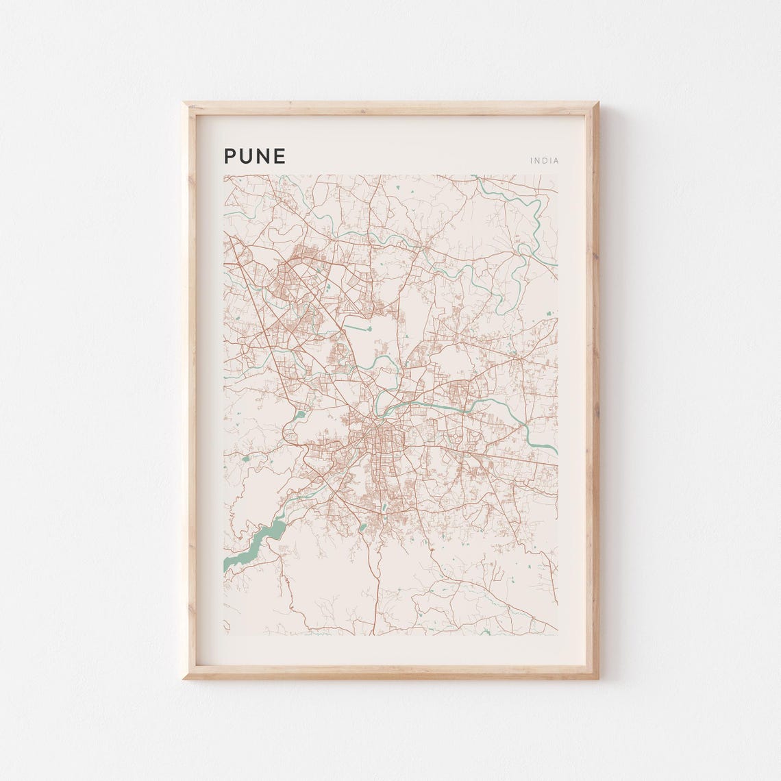 Pune India Minimalist Decorative City Street Map Blush Art Poster