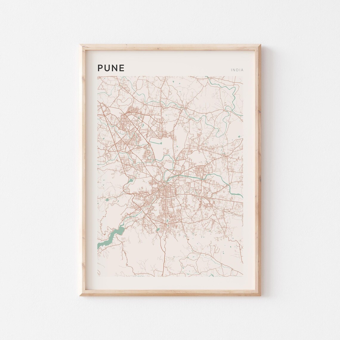 Pune Map Poster Print Wall Art India Travel Gift Scandi