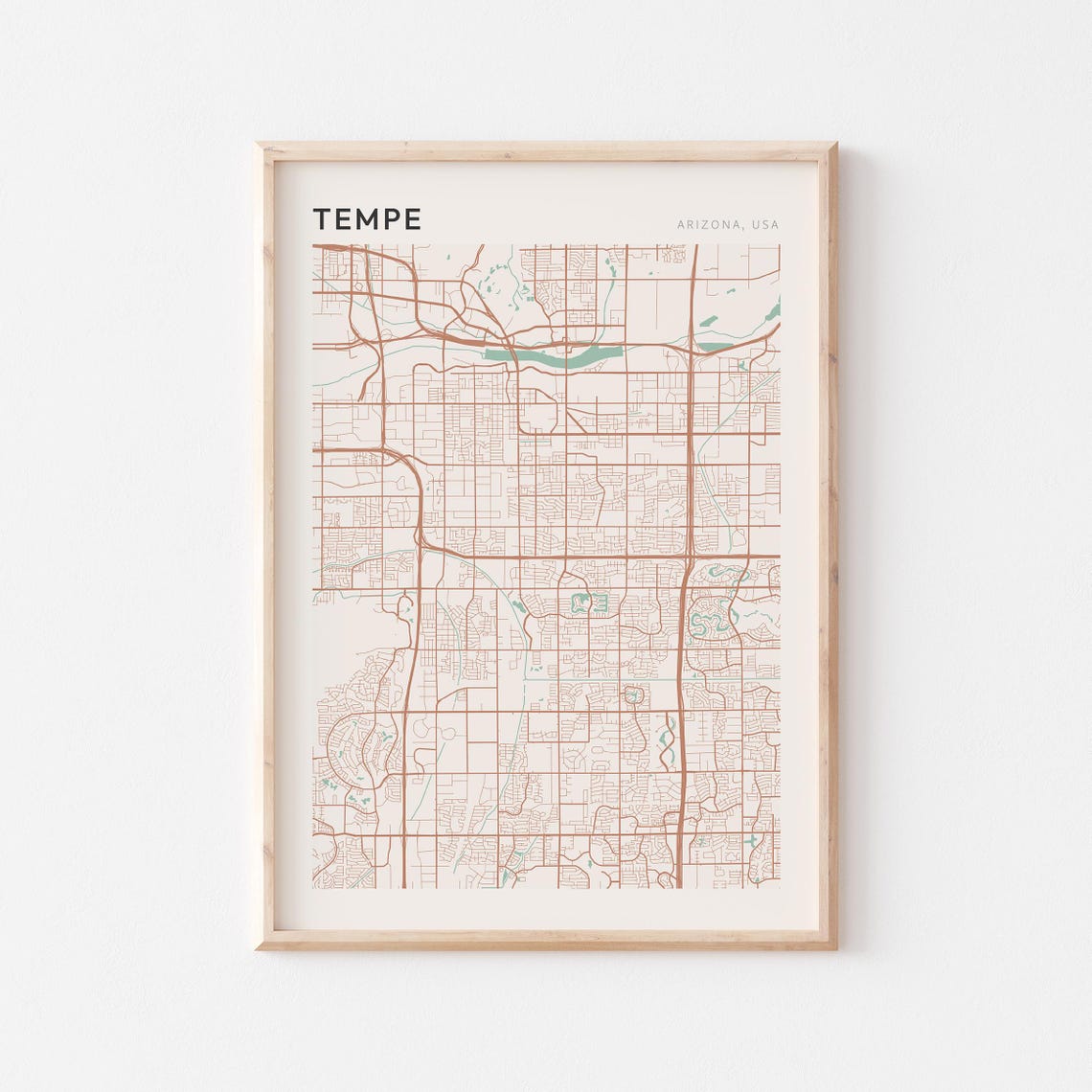 Tempe Arizona Modern Minimalist Copper Street Map Decor Poster