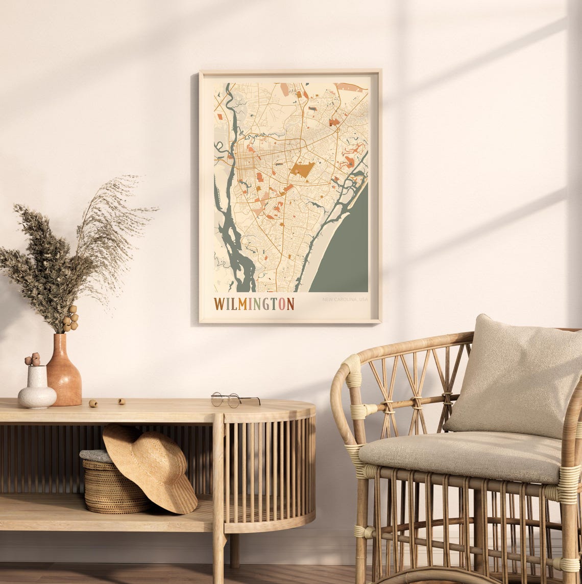 Wilmington North Carolina Coastal Boho City Street Map Poster - Image 2