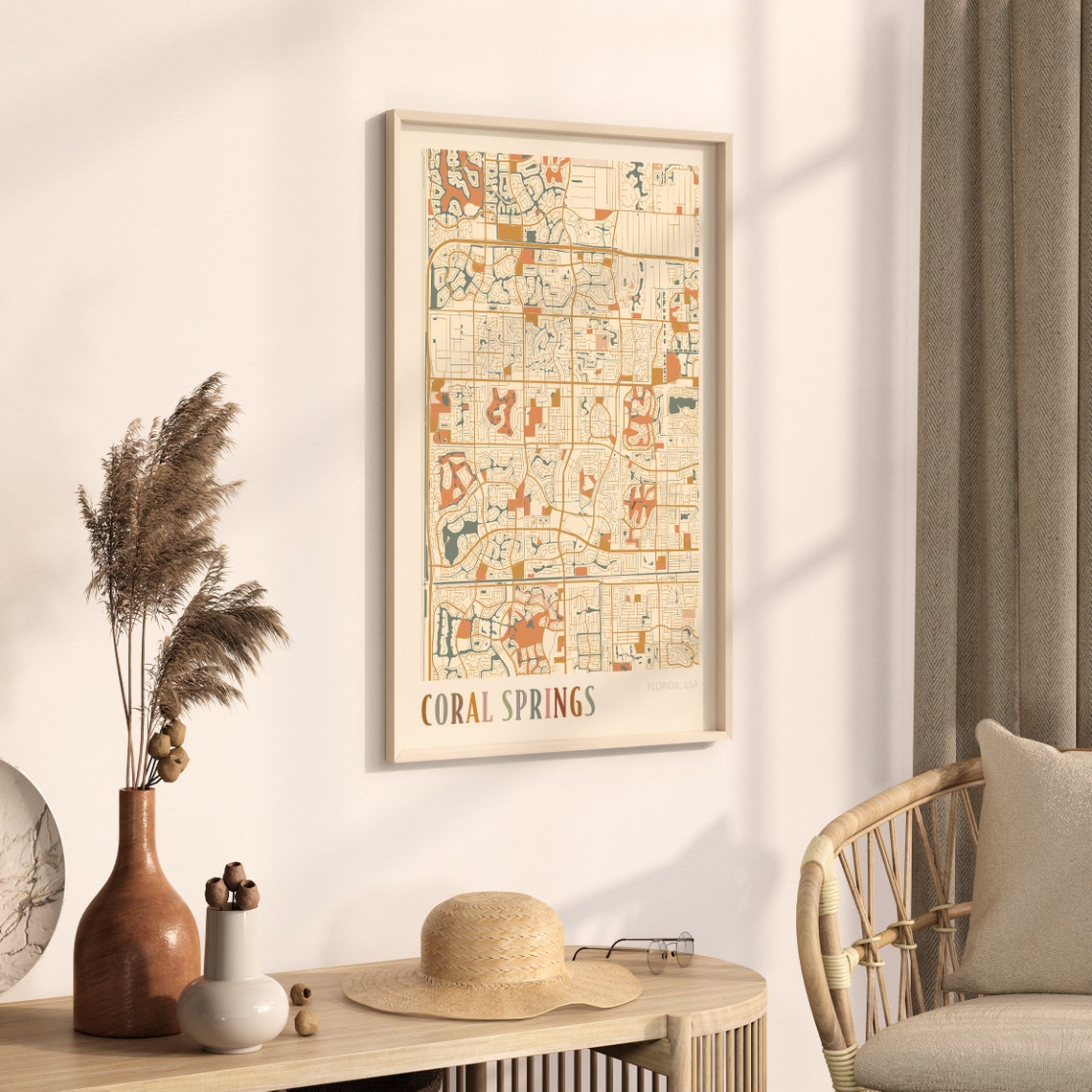 Coral Springs Florida Colorful Retro Warm Tone City Map Poster - Image 3