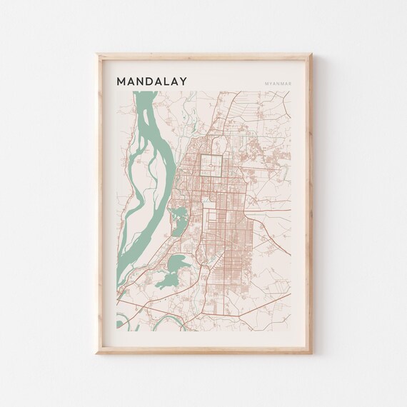 Mandalay Map Poster Print Wall Art Myanmar Travel Gift Scandi