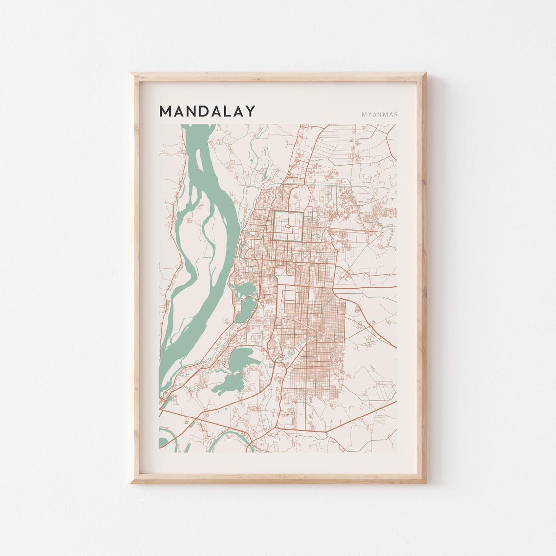 Mandalay City Street Map Myanmar Minimalist Scandi Travel Poster