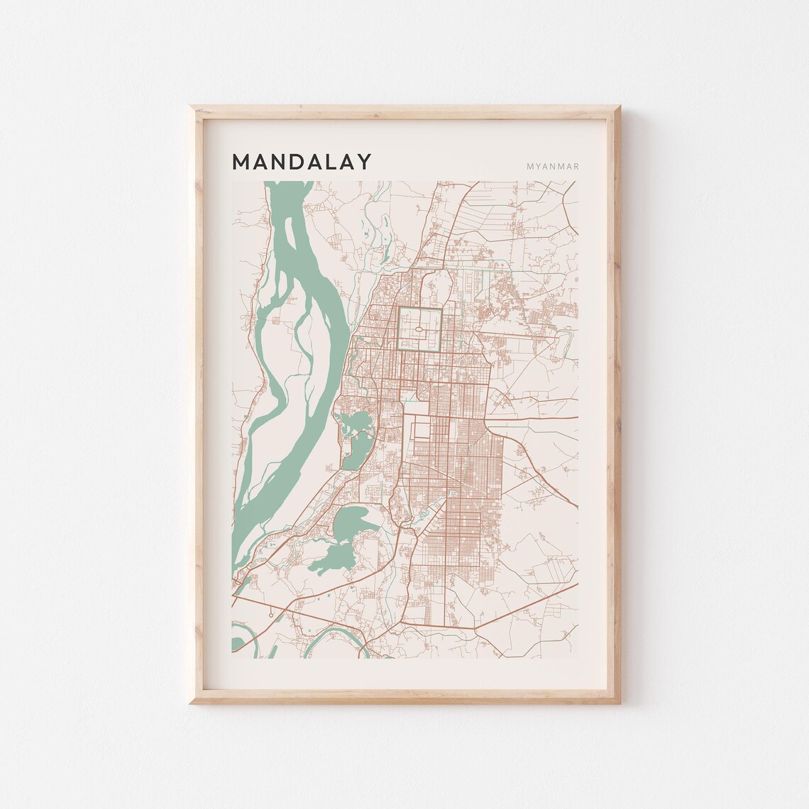 Mandalay Map Poster Print Wall Art Myanmar Travel Gift Scandi