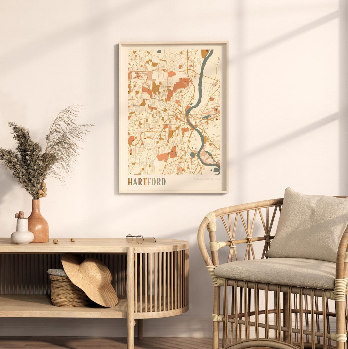 Hartford Connecticut Modern Block Style City Map Wall Decor Poster - Image 2