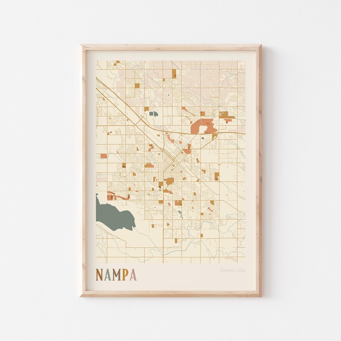 Nampa Idaho City Map Poster Earth Tone Boho Minimalist Map Wall Decor Gift