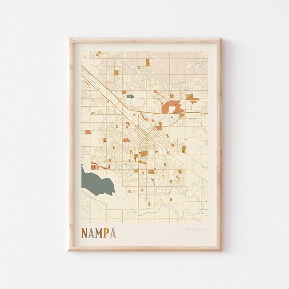 Nampa Idaho City Map Poster Earth Tone Boho Minimalist Map Wall Decor Gift