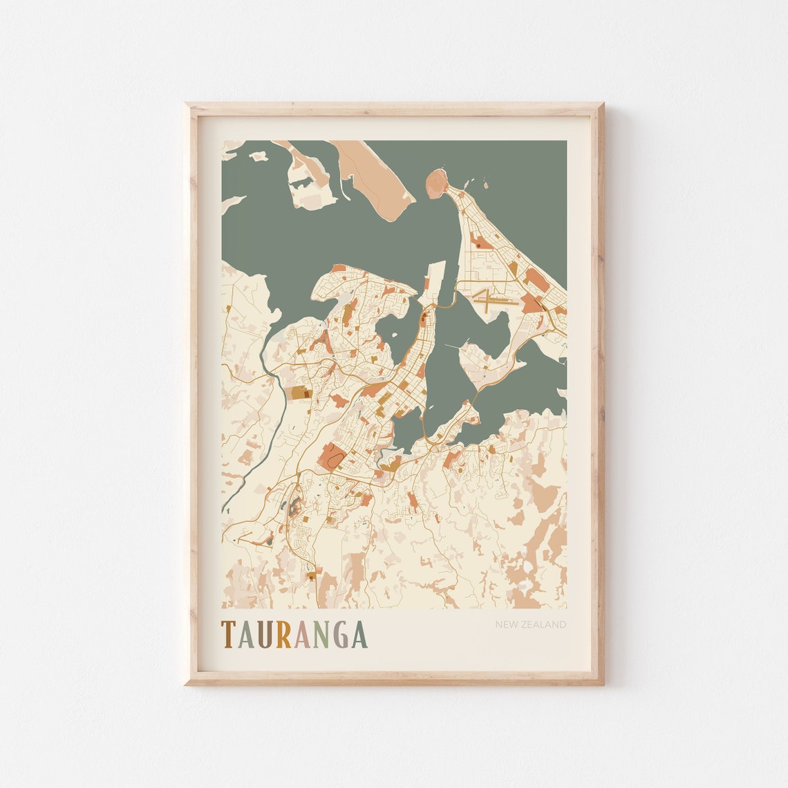 Tauranga New Zealand Boho Style Coastal Harbor City Map Poster