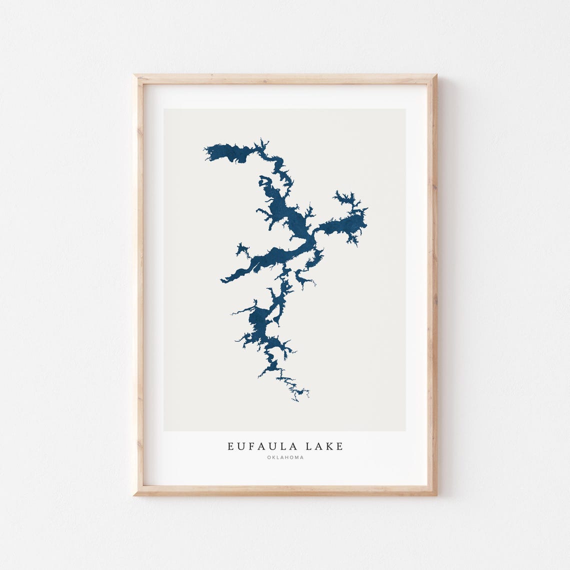 Eufaula Lake Oklahoma Navy Blue Minimalist Lake Map Art Poster