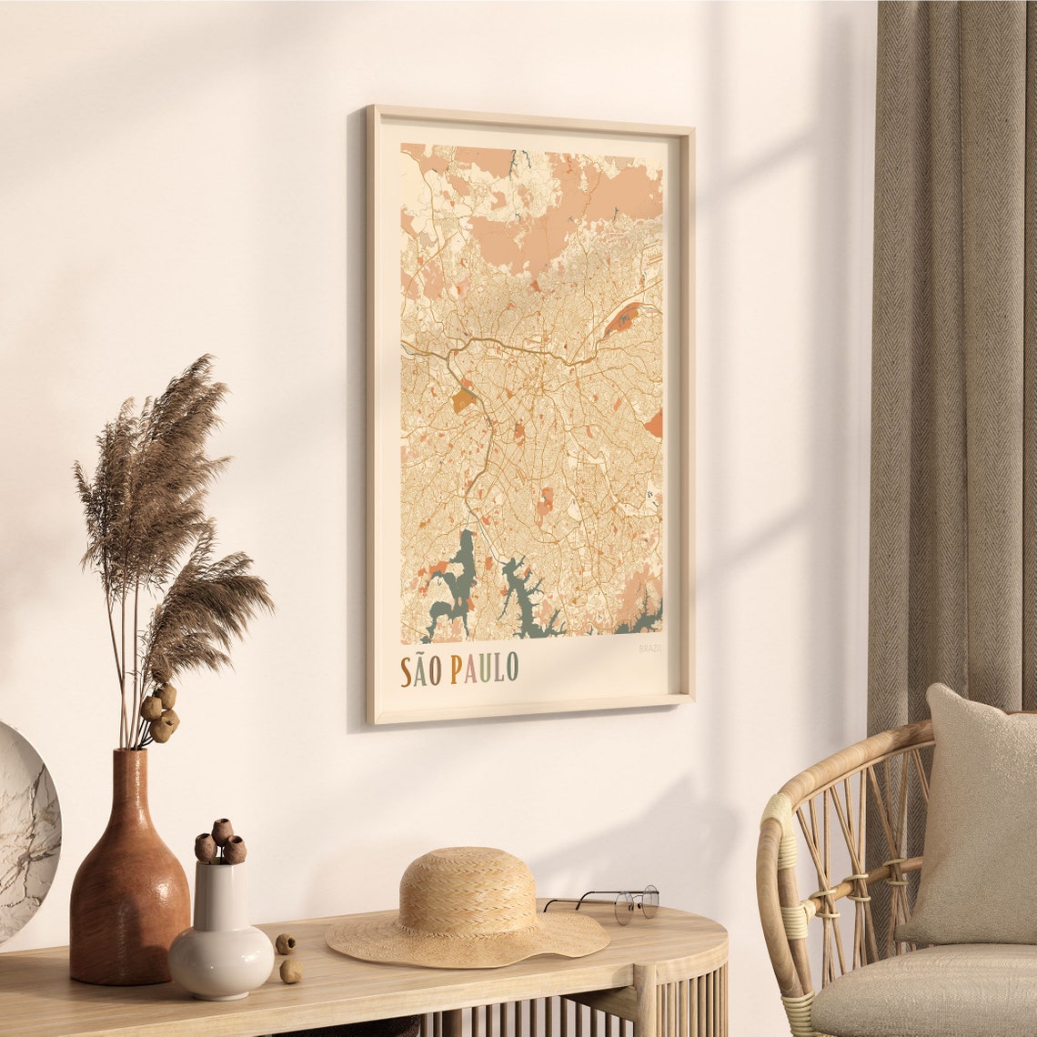 São Paulo Brazil Minimalist Street Map Poster in Boho Neutral Tones - Image 3
