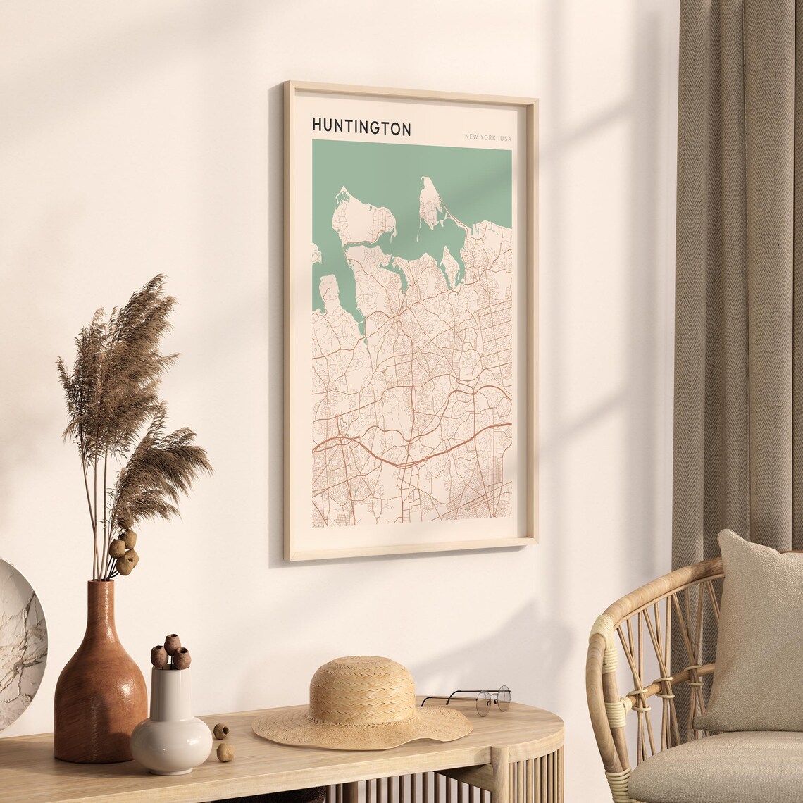 Huntington New York USA Modern Beige Minimal City Street Map Poster - Image 3