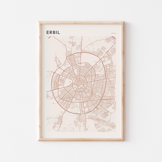 Erbil Map Poster Print Wall Art Iraq Travel Gift Minimalist