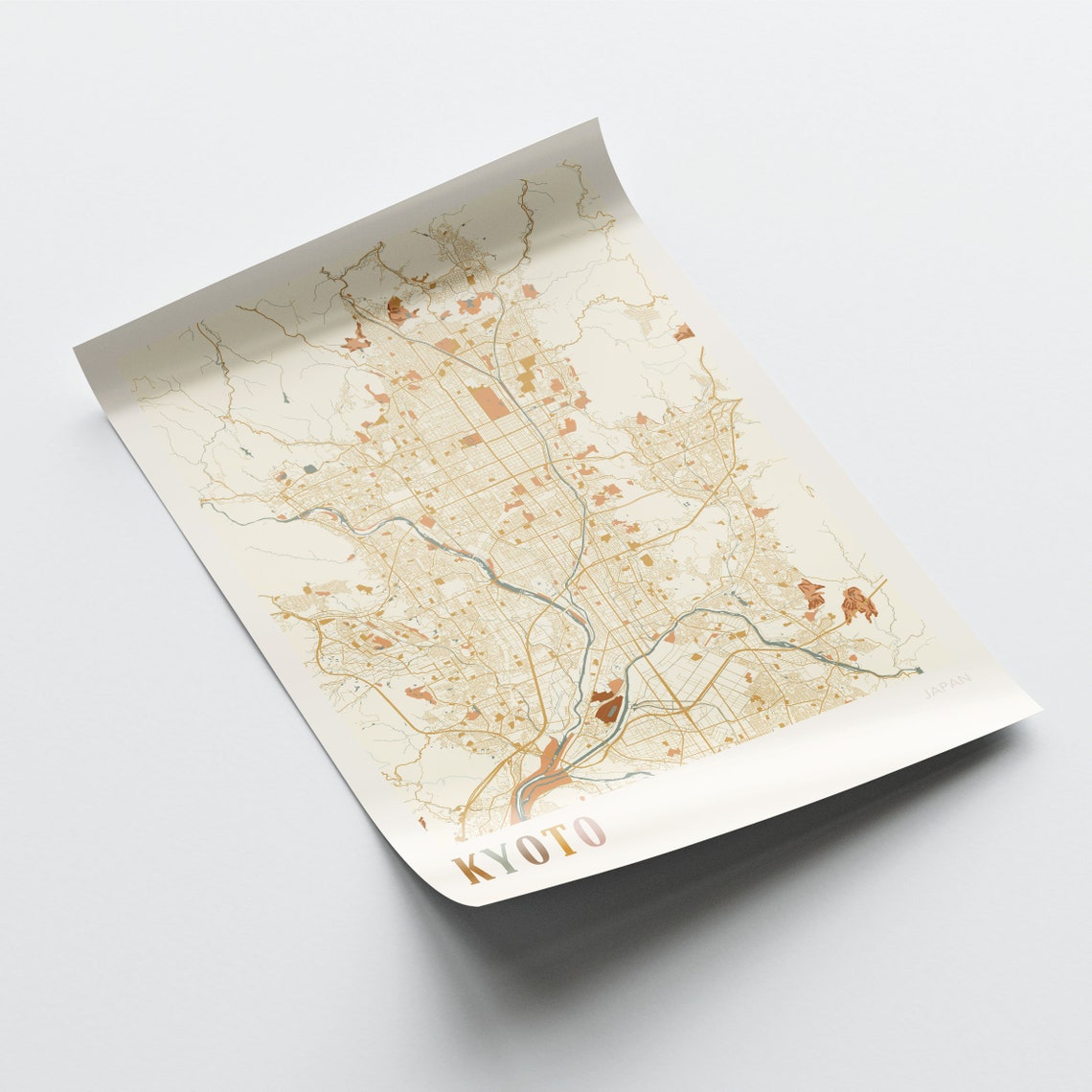 Kyoto Japan Minimalist Street Map Poster in Boho Neutral Tones - Image 2