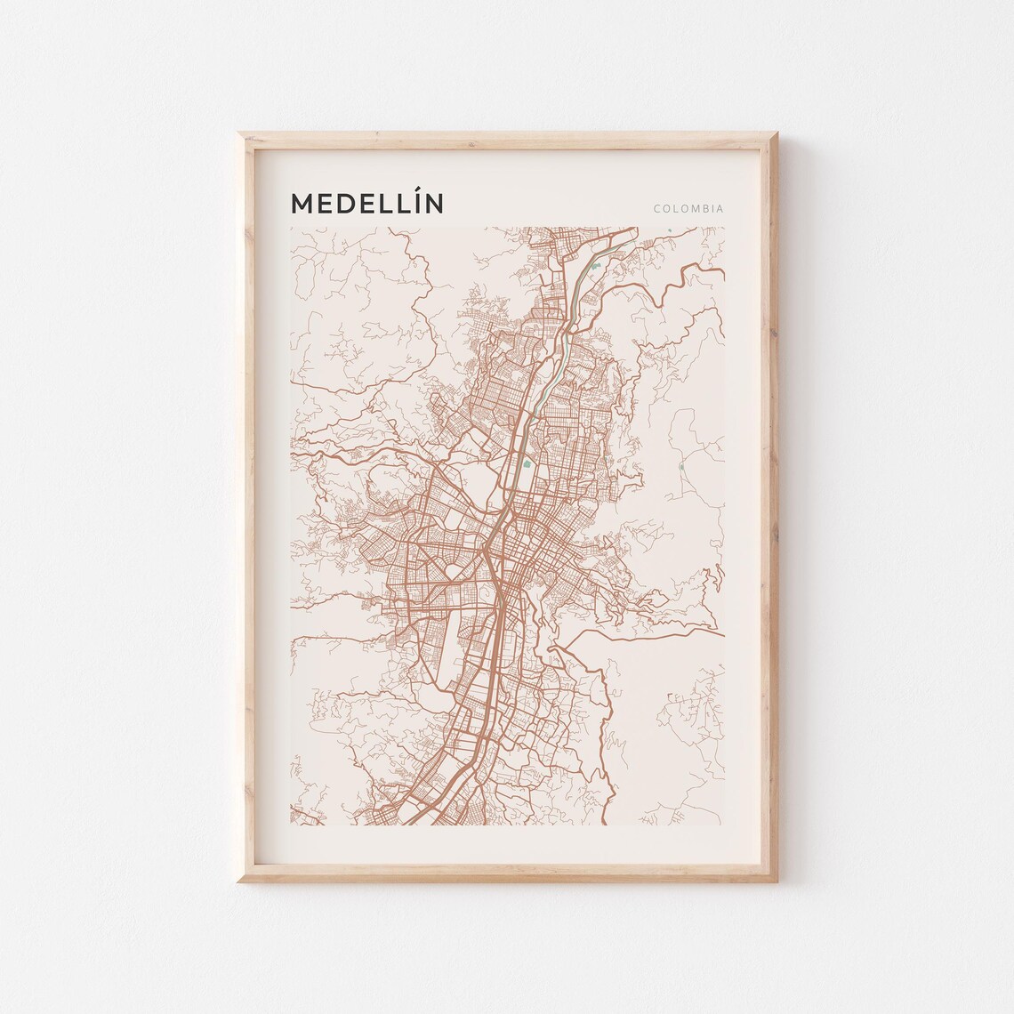 Medellin Colombia Minimalist Copper Line Art Street Map Poster