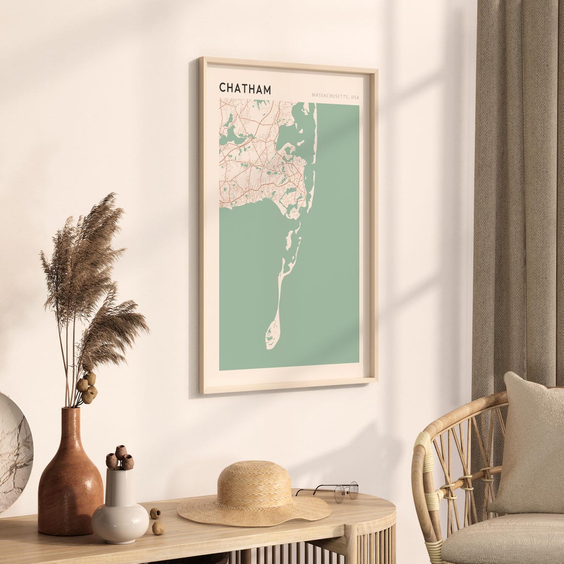 Chatham Massachusetts Elegant Sage Green Minimalist City Map Poster - Image 3