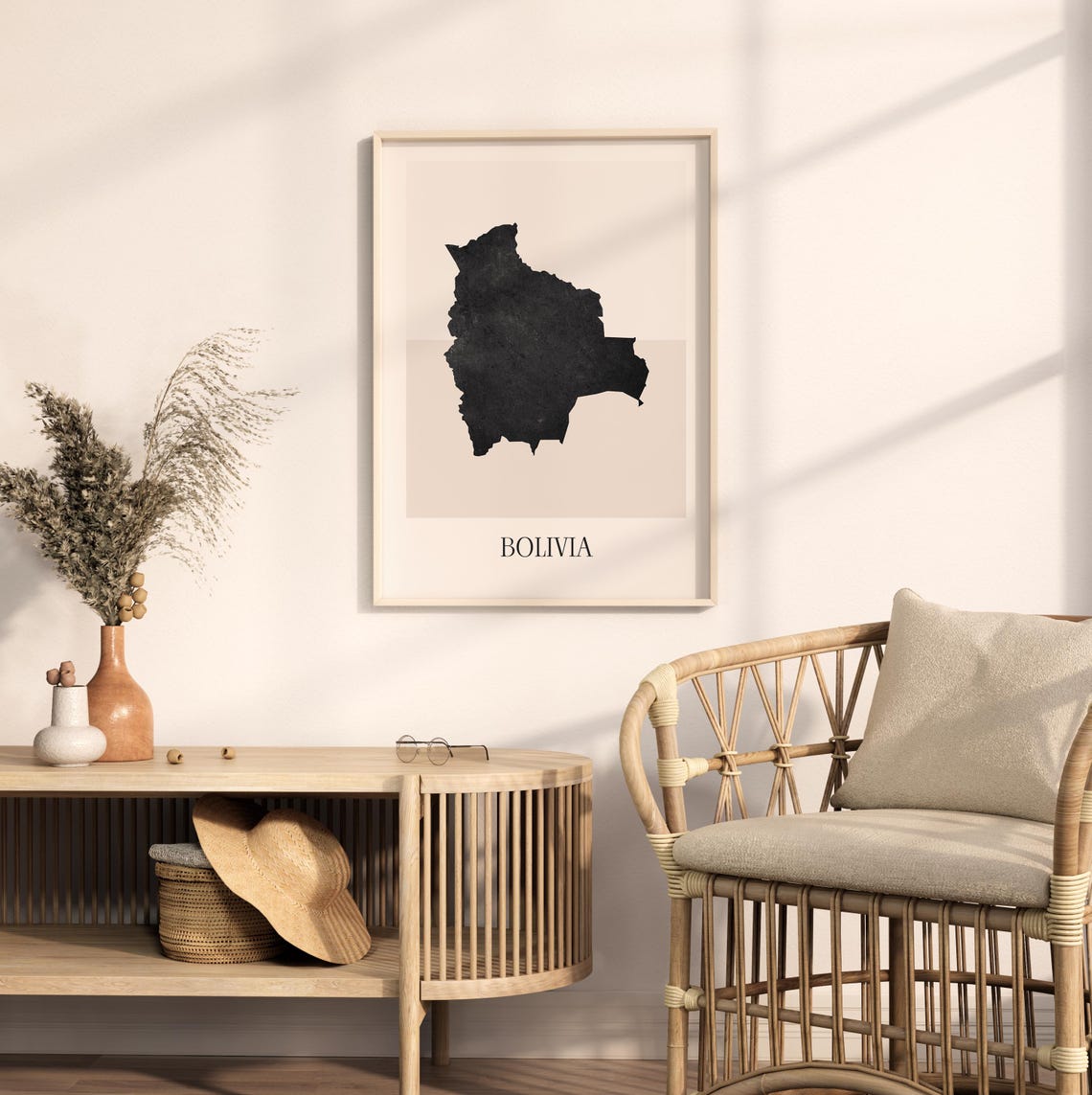 Bolivia Boho Minimalist Black Country Silhouette Map Art Poster - Image 2