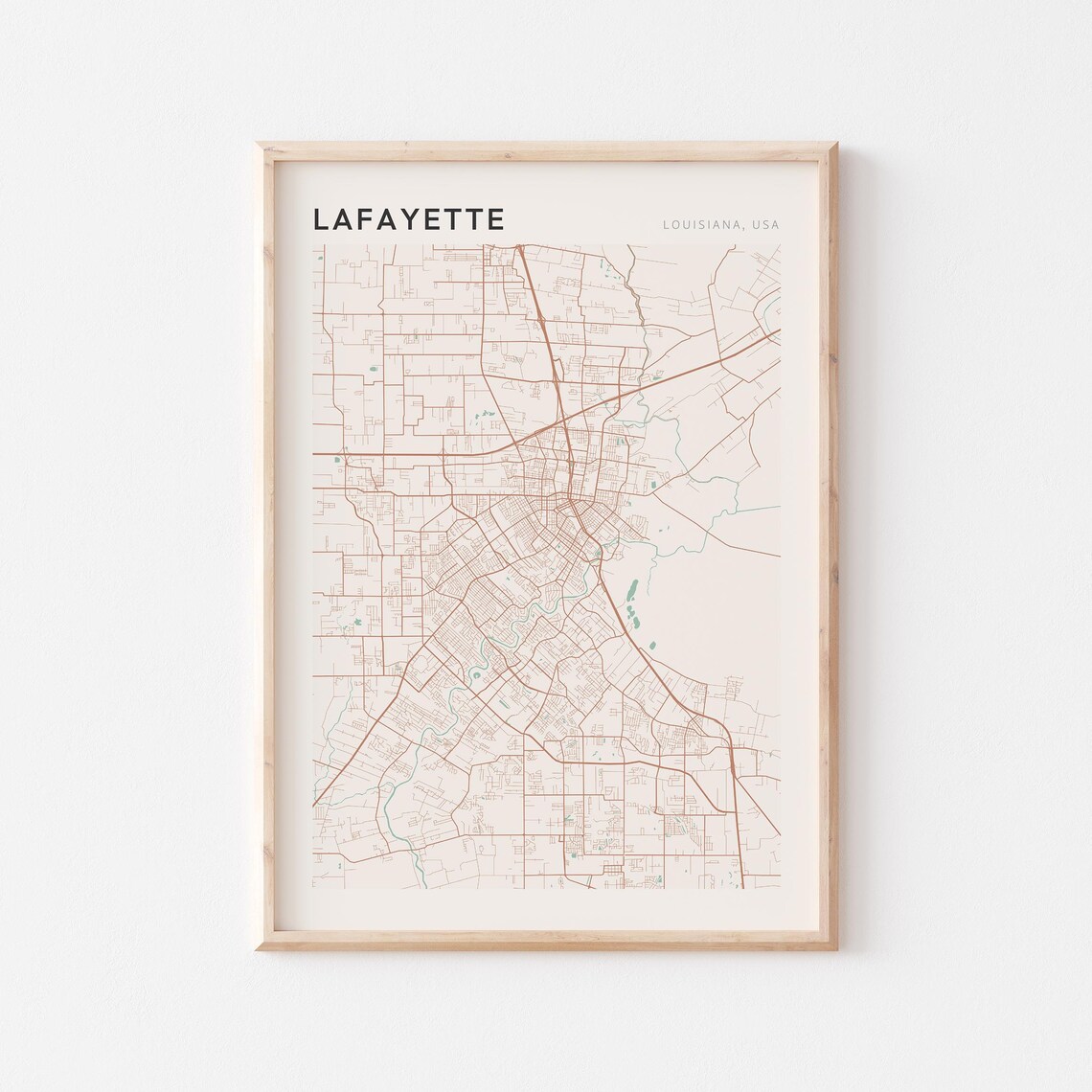 Lafayette Louisiana Modern Minimalist City Street Map Art Poster