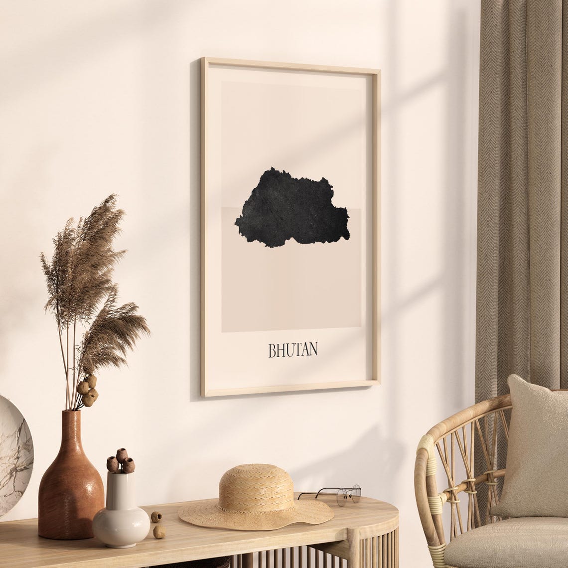 Bhutan Boho Minimalist Black Country Silhouette Map Art Poster - Image 3