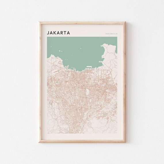 Jakarta Map Poster Print Wall Art Indonesia Travel Gift Scandi