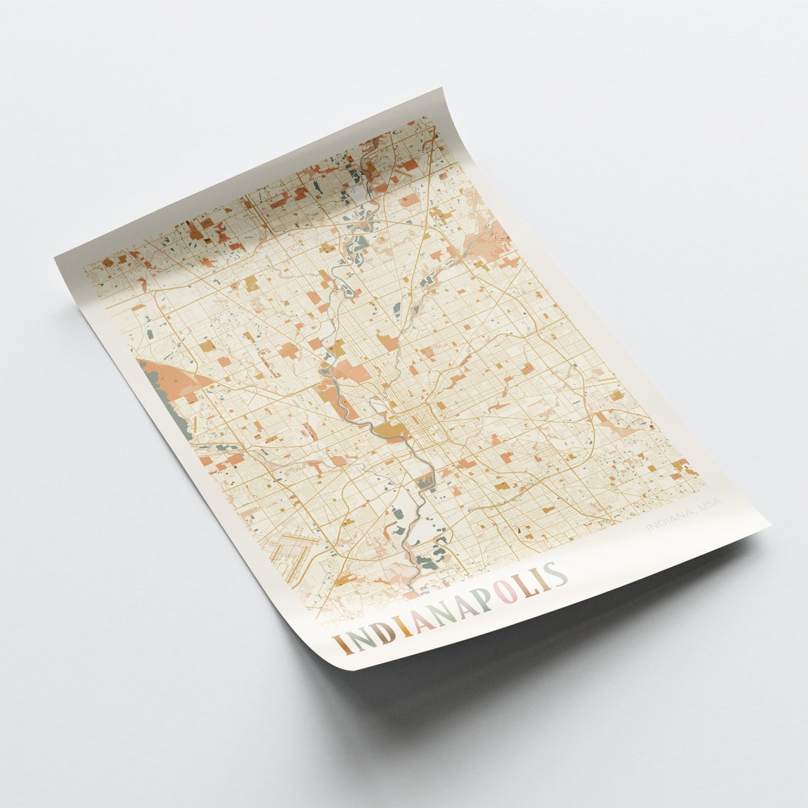 Indianapolis Indiana Retro City Map Poster with White River Detail - Image 2