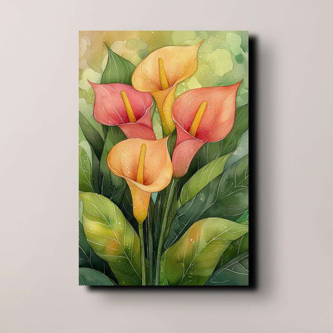 Blush Pink Peach Calla Lily Blooms Watercolor Floral Art Poster