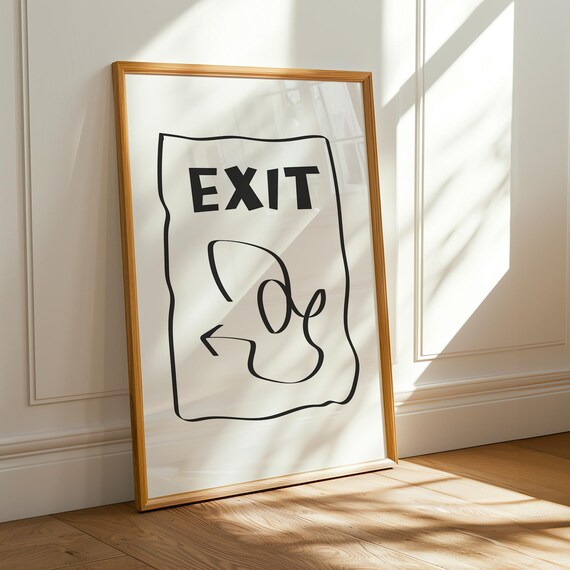 Black White Exit Poster Minimal Line Art Print Modern Wall Decor