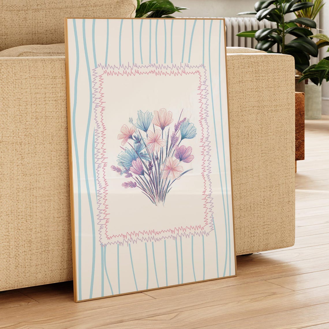 Pastel Floral Doodle Print Girl Nursery Botanical Wall Art