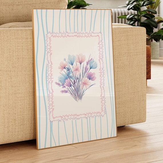 Pastel Floral Doodle Wildflower Bouquet Soft Nursery Art Poster