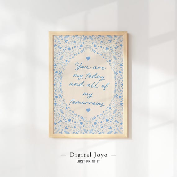 Serene Blue Wreath Print Whimsical Quote Art For Bedroom Nursery Walls Instant