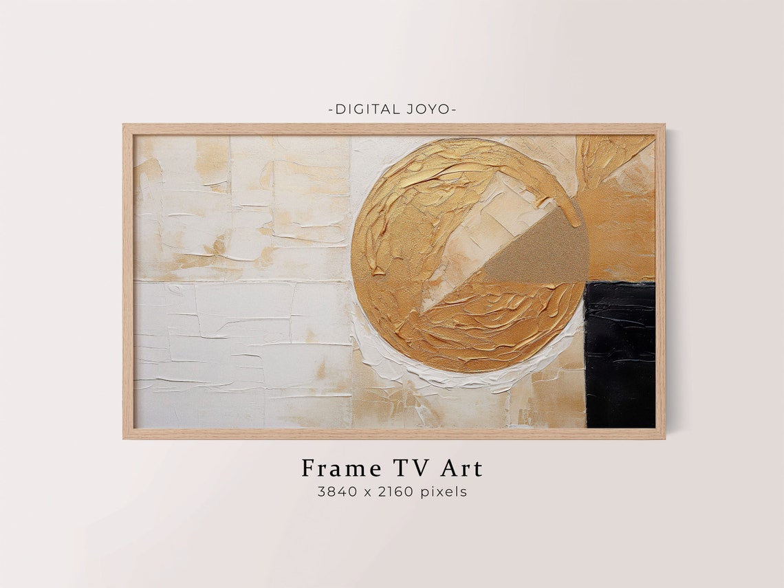 Gold Circle Abstract Midcentury Modern Neutral Black Beige Art Poster