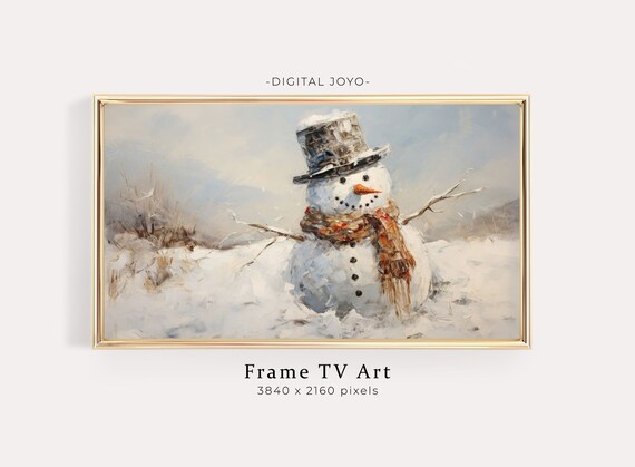 Cheerful Snowman With Top Hat Winter Painting Christmas Poster