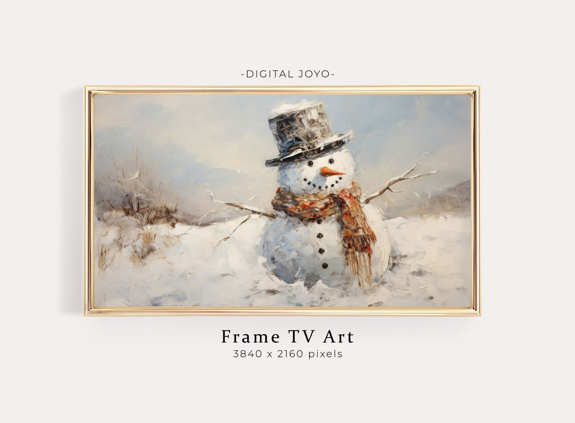 Cheerful Snowman With Top Hat Winter Painting Christmas Poster